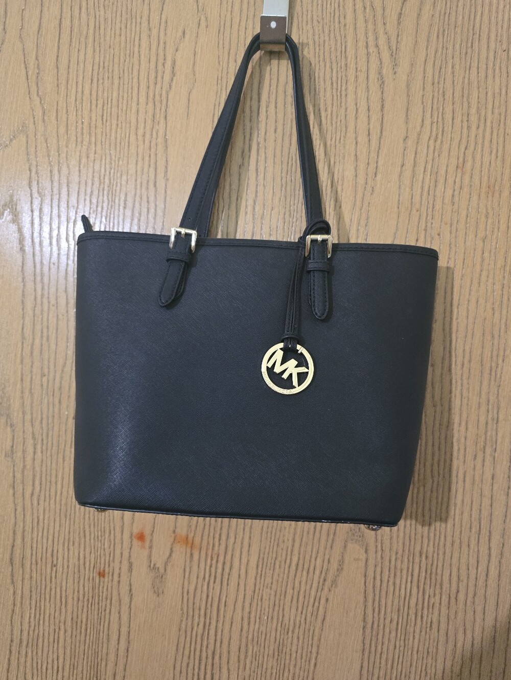 Michael Kors Black Saffiano Tote with Gold MK Charm
